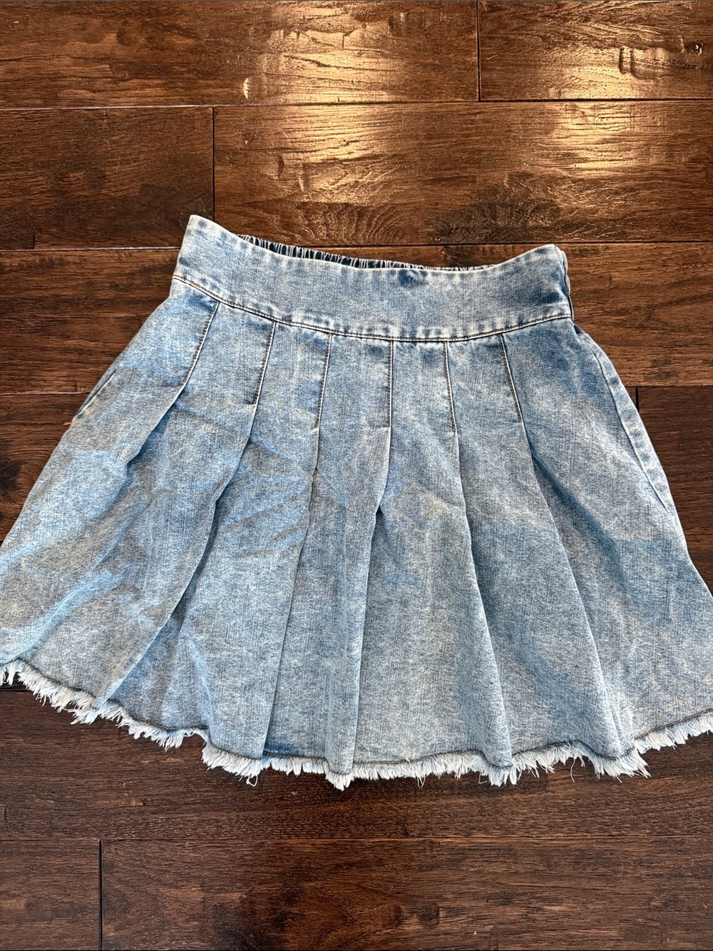 Promesa Light Blue Pleated Denim Mini Skirt